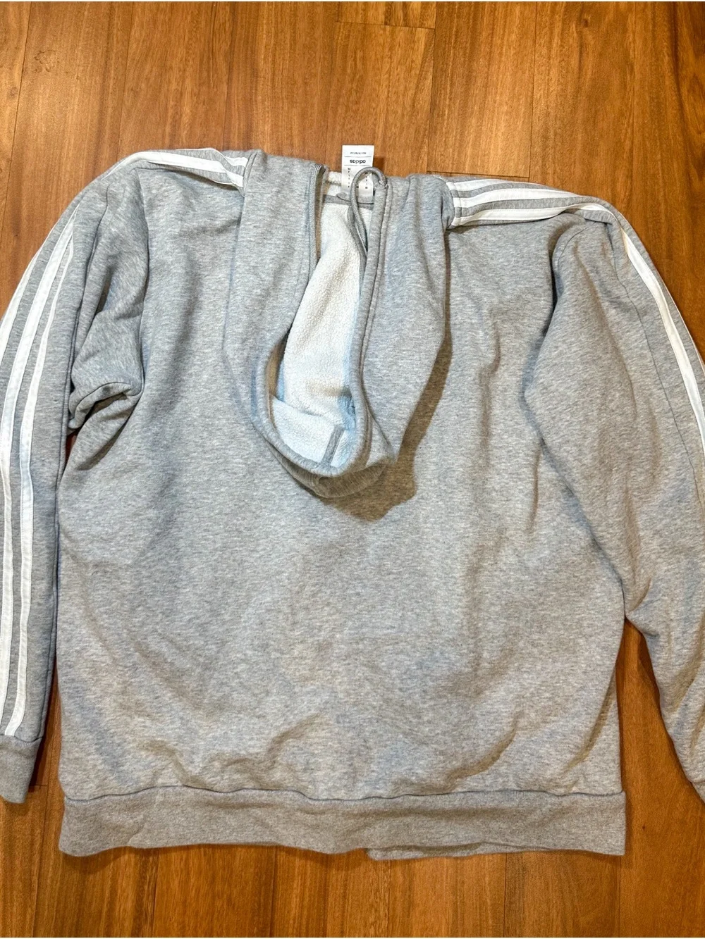 Adidas Hoodie Mens L Gray Full Zip Fleece Sweatshirt 3-Stripes Logo Active Top